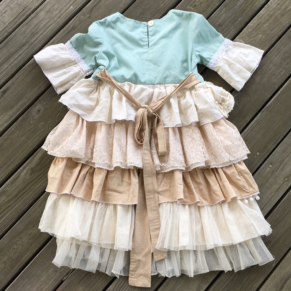 Aqua/cream ruffles dress - Picture 4 of 9
